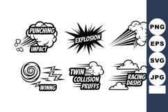 Comic style action words with impact explosion racing and co Product Image 1