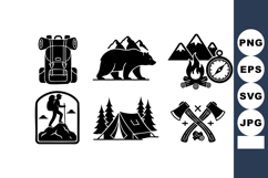Outdoor camping and hiking icons with bear mountain tent and Product Image 1