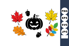 Halloween pumpkin with colorful autumn leaves and acorns in Product Image 1