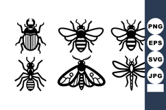 Insect silhouettes vector set featuring beetle, bee, ant, mo Product Image 1