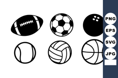 Set of six different sports balls including football, soccer Product Image 1