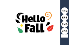 Hello Fall seasonal greeting with colorful leaves and playfu Product Image 1