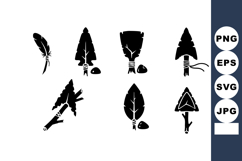 Primitive Stone Arrowheads and Feather Illustrations Vector Product Image 1