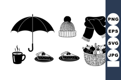 Winter items collection with umbrella hot drink pie hat scar Product Image 1