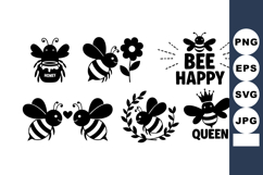 Cute bee vector icons with honey jar bee happy and queen bee Product Image 1