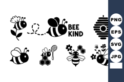 Bee illustrations with honeycomb hive flowers and positive k Product Image 1