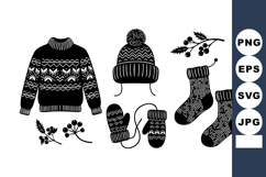 Winter knitted sweater hat mittens and socks set with decora Product Image 1