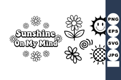 Sunshine on My Mind text with smiling sun and simple daisy f Product Image 1