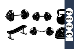 Gym equipment set including dumbbells, kettlebell, bench, ba Product Image 1
