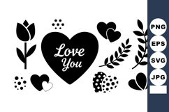 Romantic love heart shapes and floral elements vector design Product Image 1