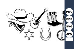 Western country music icons cowboy hat bandana acoustic guit Product Image 1