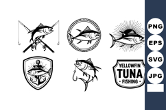 Yellowfin tuna fishing badge emblem collection with fish rod Product Image 1