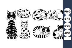 Black and white cats in various poses with heart and stripe Product Image 1