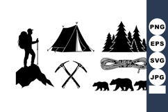 Mountain climbing silhouette with tent pine trees ice axes r Product Image 1