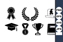 Academic achievement black icon set with graduation cap, med Product Image 1