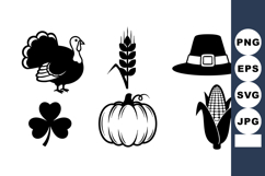 Thanksgiving symbols turkey pumpkin wheat corn pilgrim hat a Product Image 1