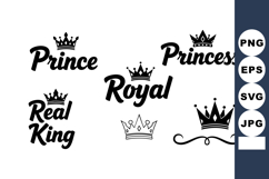 Royal crowns and calligraphy text set with prince princess k Product Image 1