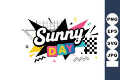 Sunny Day colorful geometric retro style pop art vector desi Product Image 1