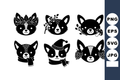 Cute forest animal faces in black and white vector with scar Product Image 1