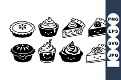 Cute cartoon style black and white pie and cupcake vector ic Product Image 1