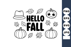 Hello Fall Autumn Leaves Pumpkins and Hat Seasonal Greeting Product Image 1