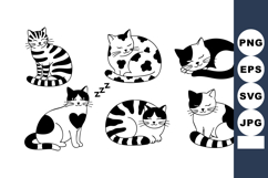Black and white cat vector set with various patterns and sle Product Image 1