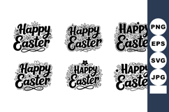 Happy Easter calligraphy text with decorative elements in bl Product Image 1