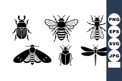 Six black insect silhouettes including beetle bee wasp moth Product Image 1