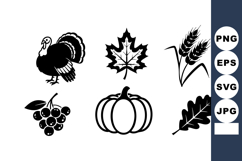 Thanksgiving icons set with turkey pumpkin leaf grape and wh Product Image 1