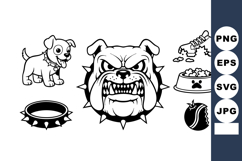 Bulldog head with spiked collar and playful puppy with dog b Product Image 1