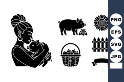 Woman holding piglet with pig sow sunflower basket fence and Product Image 1