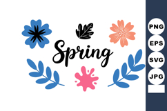Spring floral vector with blue and pink flowers and leaves i Product Image 1