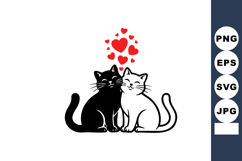 Two cats cuddling with red hearts above in loving romantic v Product Image 1