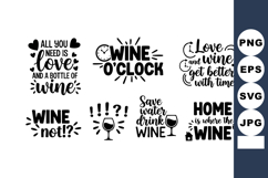 Wine quotes lettering set with love, bottle, glass, clock, h Product Image 1