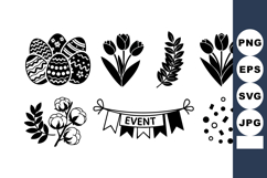 Easter eggs tulips cotton branches event banner floral eleme Product Image 1
