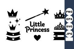 Little princess crown wand heart silhouette vector design fo Product Image 1