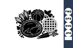 Thanksgiving dinner turkey with pumpkin pie and autumn veget Product Image 1