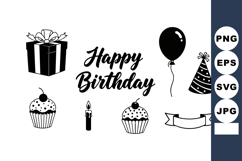 Happy birthday celebration icons with gift box cupcake ballo Product Image 1