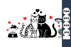 Two cats sitting together with love hearts and pet accessori Product Image 1