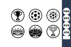 Soccer icons with trophy, stadium, and ball in black and whi Product Image 1