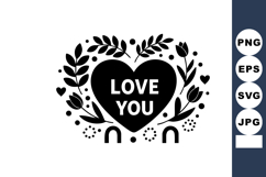 Heart with love you message and floral wreath vector design Product Image 1