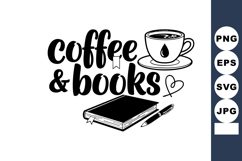 Coffee and Books black and white vector design with cup and Product Image 1