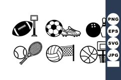 Various sports equipment icons including football, soccer ba Product Image 1