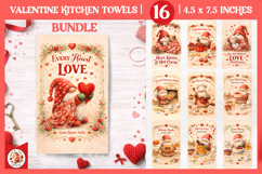 Valentines Day Kitchen Towel Bundle, Cute Valentine Gnome Product Image 1