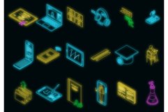Online training icons set vector neon Product Image 1