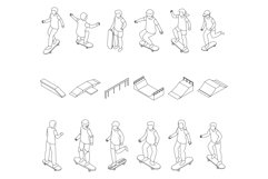 Children skateboarding icons set vector outline Product Image 1