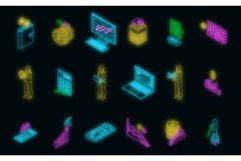 Bitcoin chart icons set vector neon Product Image 1