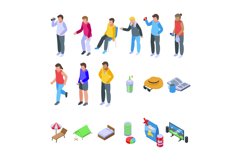 Resting athlete icons set isometric vector. Bored break Product Image 1