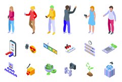 Influencer icons set isometric vector. Video subscribe Product Image 1