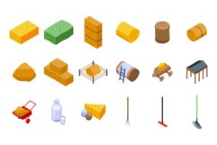 Bale of hay icons set isometric vector. Agriculture hay Product Image 1